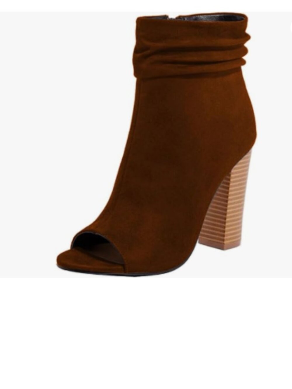 FSJ Brown Side Zipper Peep Toe Slouch Ankle Boots Chunky Heels Party Prom Shoe